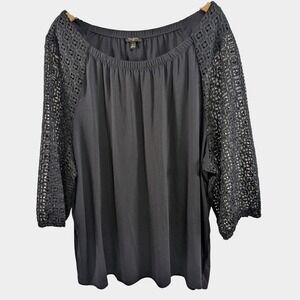 Talbots Womens Sheer Lace‎ 3/4 Sleeve Blouse sz 3X Blue Mediterranean Preppy